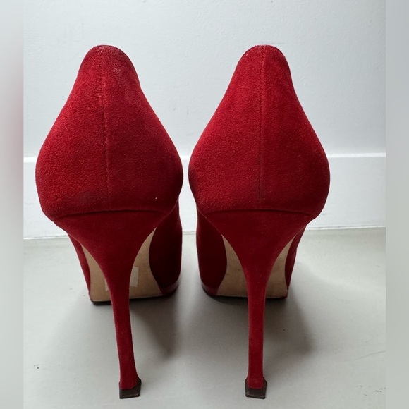 Saint Laurent Red/Coral Suede Tribtoo Platform Pumps – Size 39 - Picture 4 of 17